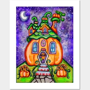 Whimsical Halloween Pumpkin House Posters and Art